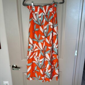 Eva Franco Wide Leg Pants Sz 4 | Rust Orange Botanical Print | Smocked Waist
